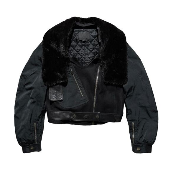 FW11 Runway Mink fur trim cropped biker jacket
